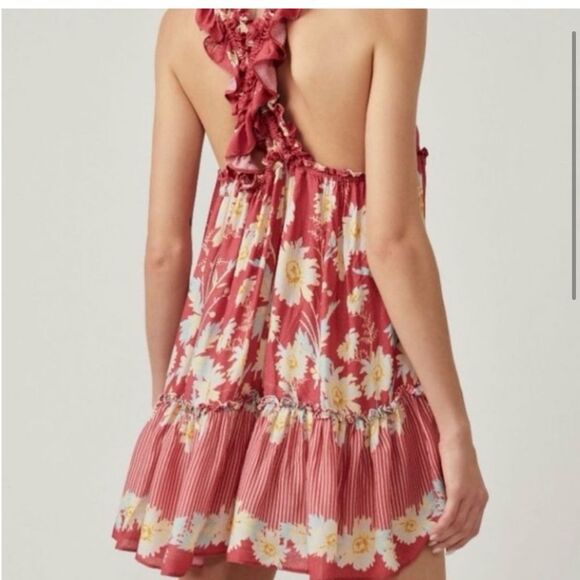 New Free People Pink Ruched Off-Shoulder Sundress size S - Picture 3 of 10